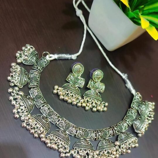 Oxidised  Half Jhumka Design Necklace set