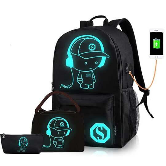 Lmeison Anime Luminous Backpack for Boys, Girls Bookbag with Lunch Bag Pencil Case, Lightweight and Waterproof